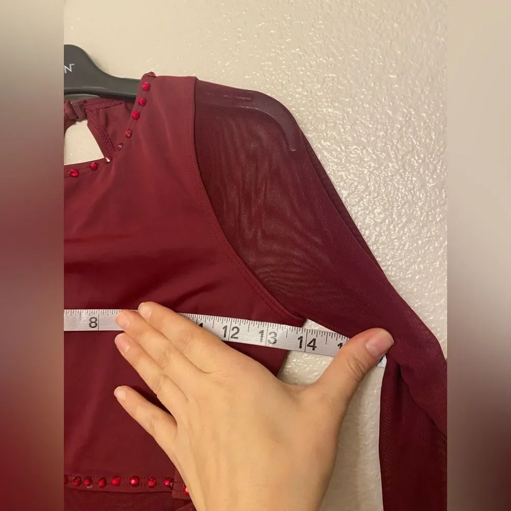 Weissman dance costume burgundy Long Sleeve Crossover Leotard 14812 LC child